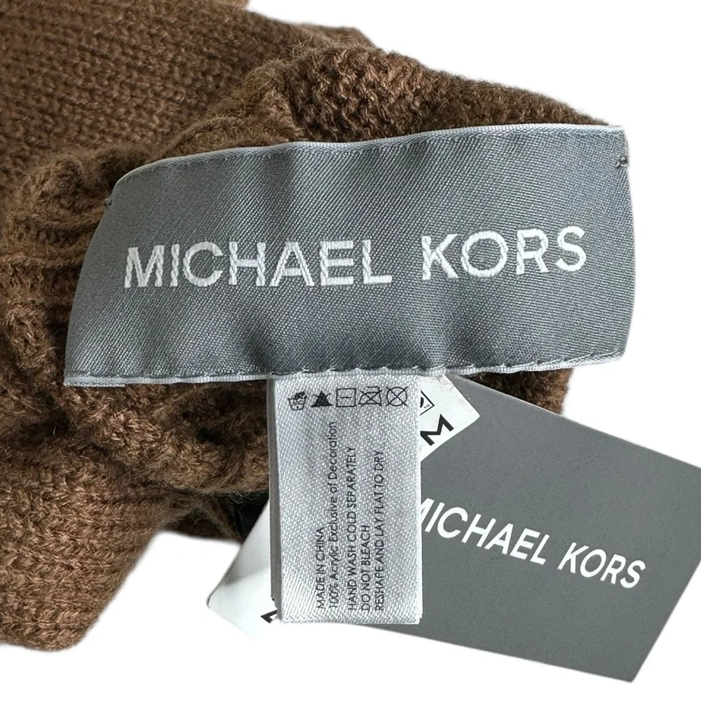 NWT Michael Kors Women's Signature Patch Knit Cuffed OS Gloves Color: Camel